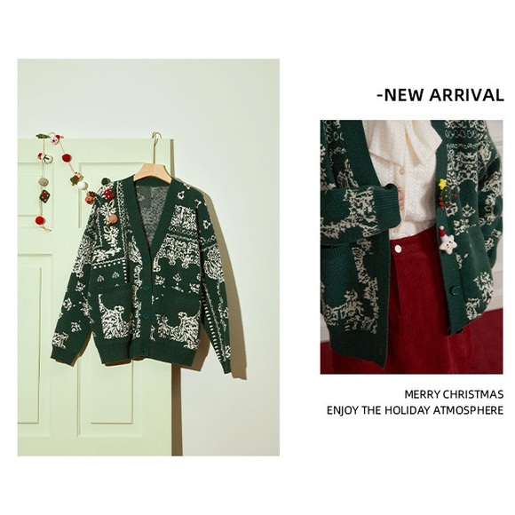 BNWT Christmas Wool Blend Cardigan with Removable Ornaments - Picture 7 of 9